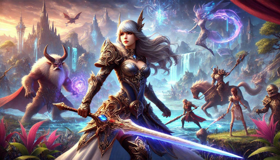 World of Warcraft hero character with magical sword and armor in a fantasy landscape